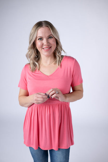 Michelle Mae Sarah Ruffle Short Sleeve - Sun Kissed Coral