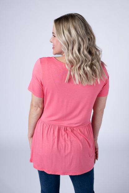 Michelle Mae Sarah Ruffle Short Sleeve - Sun Kissed Coral