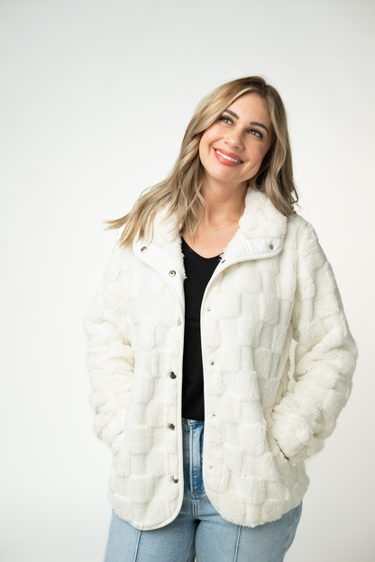 Michelle Mae Checkered Snap Sherpa - Ivory