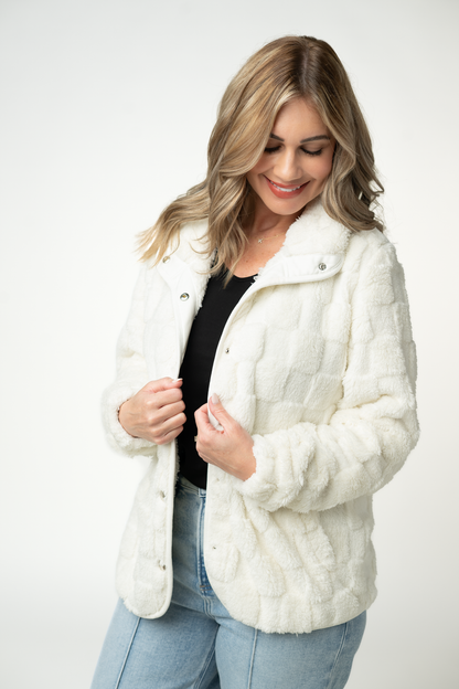 Michelle Mae Checkered Snap Sherpa - Ivory