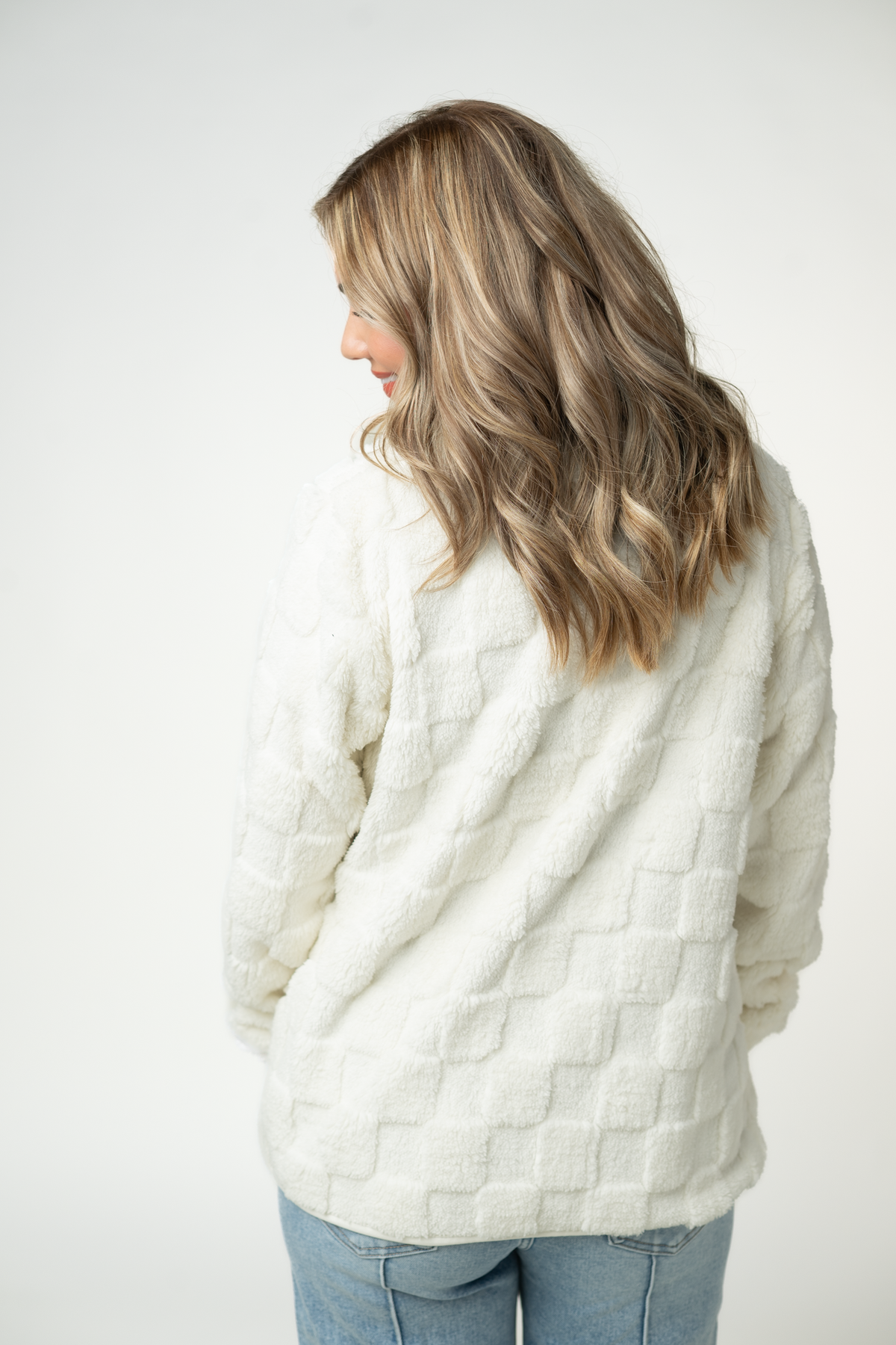 Michelle Mae Checkered Snap Sherpa - Ivory