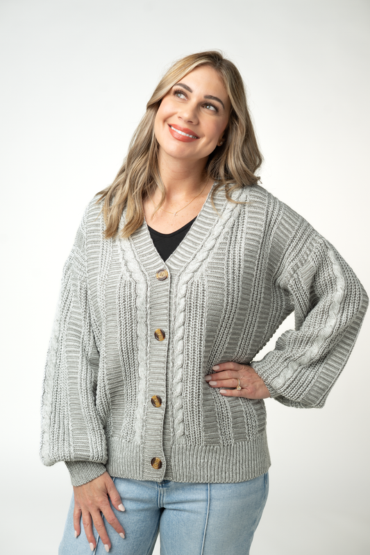 Michelle Mae Cable Cardigan - Grey