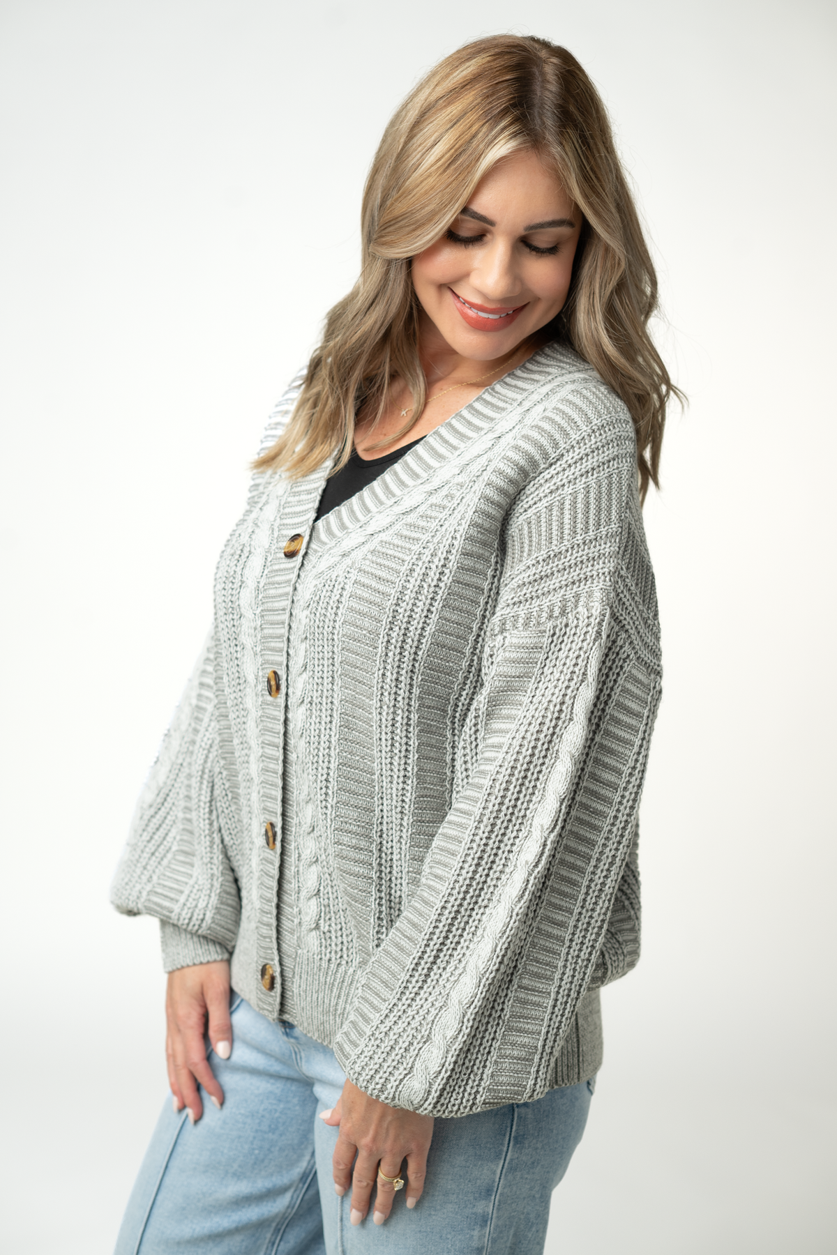 Michelle Mae Cable Cardigan - Grey