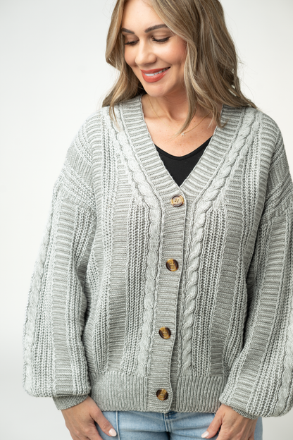 Michelle Mae Cable Cardigan - Grey