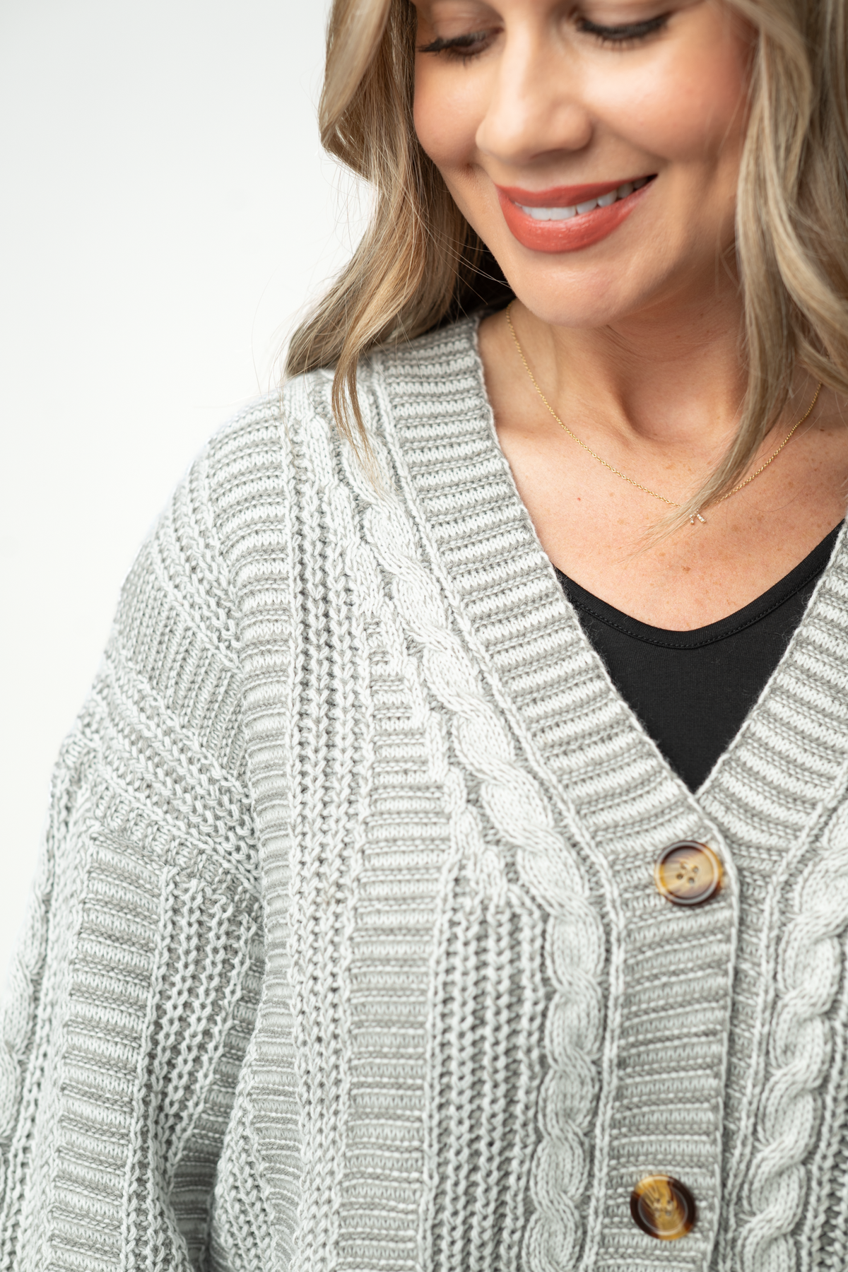Michelle Mae Cable Cardigan - Grey
