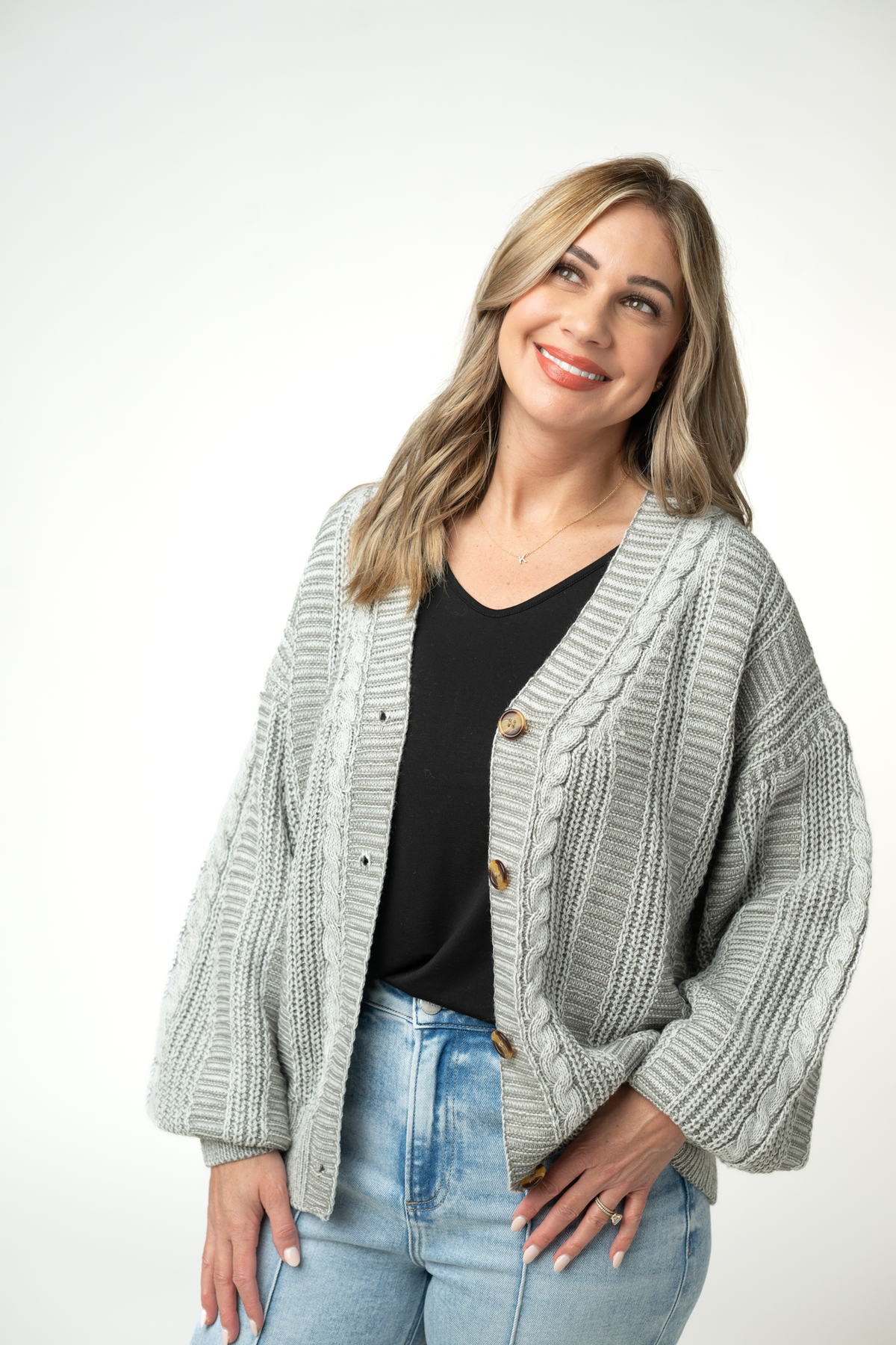 Michelle Mae Cable Cardigan - Grey