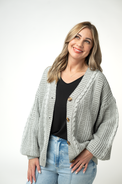 Michelle Mae Cable Cardigan - Grey