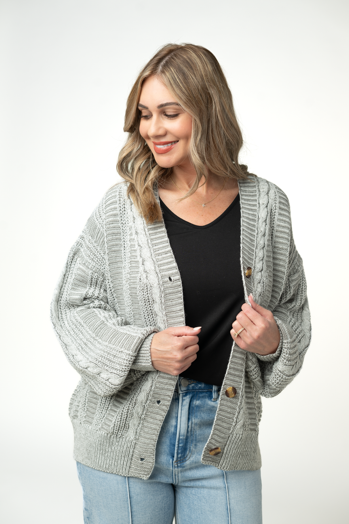Michelle Mae Cable Cardigan - Grey