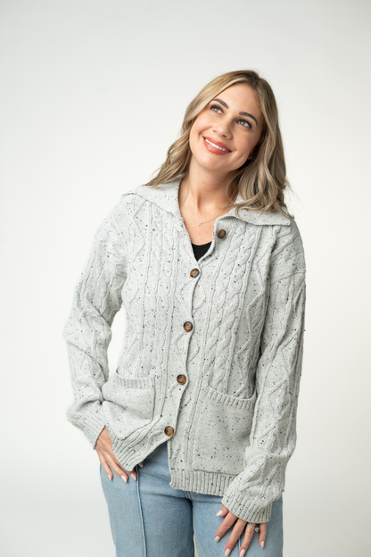 Michelle Mae Confetti Dot Cable Cardigan Jacket - Grey