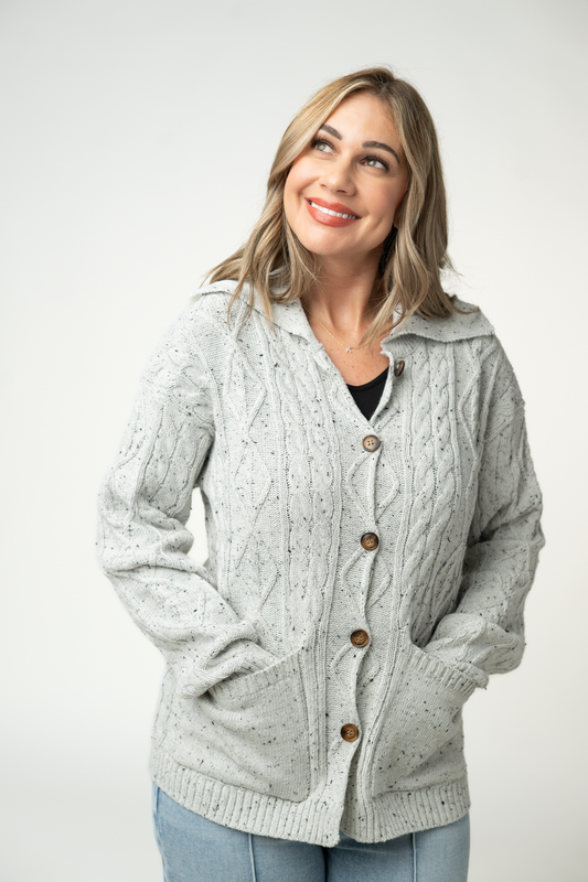 Michelle Mae Confetti Dot Cable Cardigan Jacket - Grey