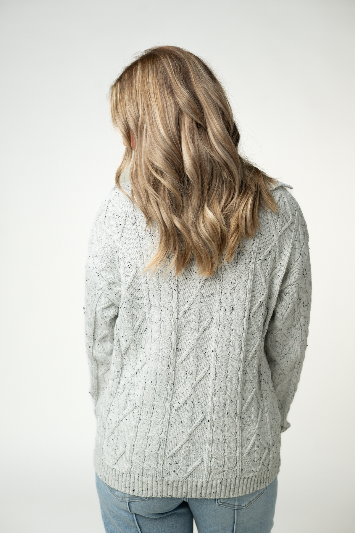 Michelle Mae Confetti Dot Cable Cardigan Jacket - Grey