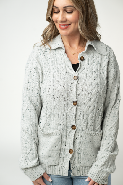 Michelle Mae Confetti Dot Cable Cardigan Jacket - Grey