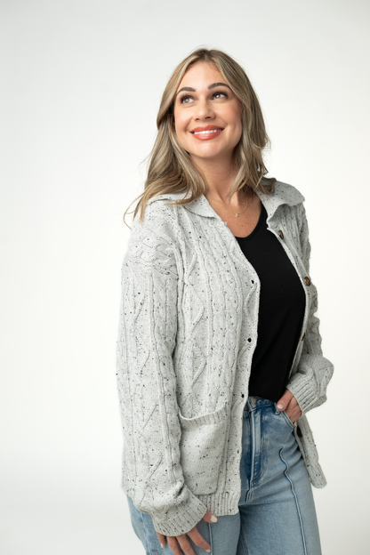 Michelle Mae Confetti Dot Cable Cardigan Jacket - Grey