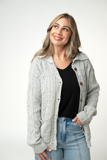 Michelle Mae Confetti Dot Cable Cardigan Jacket - Grey