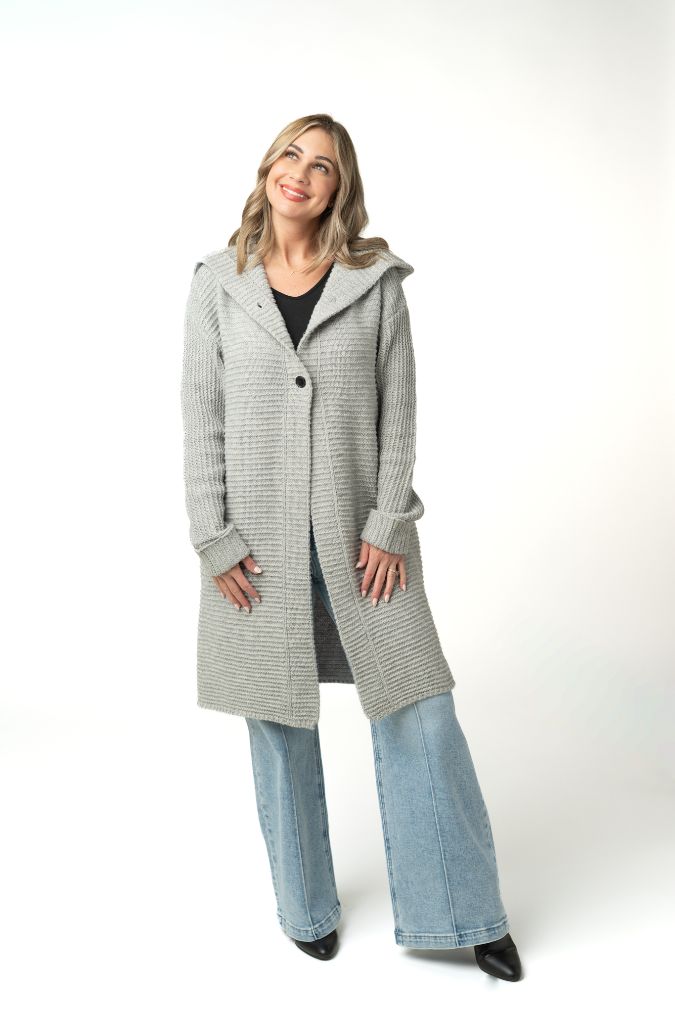Michelle Mae Lillian Long Hooded Cardigan - Grey