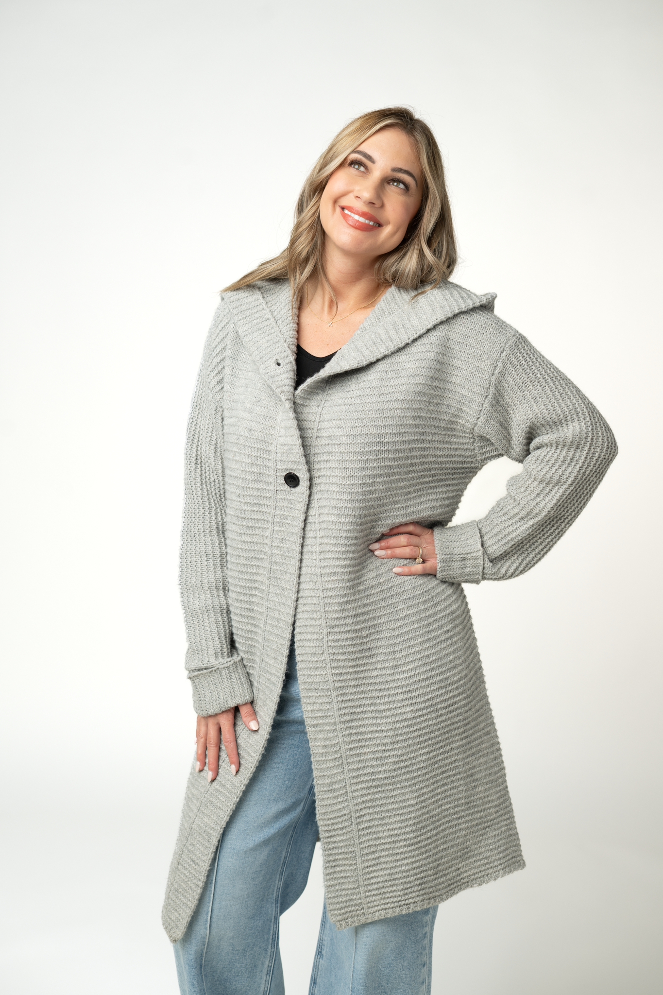 Michelle Mae Lillian Long Hooded Cardigan - Grey