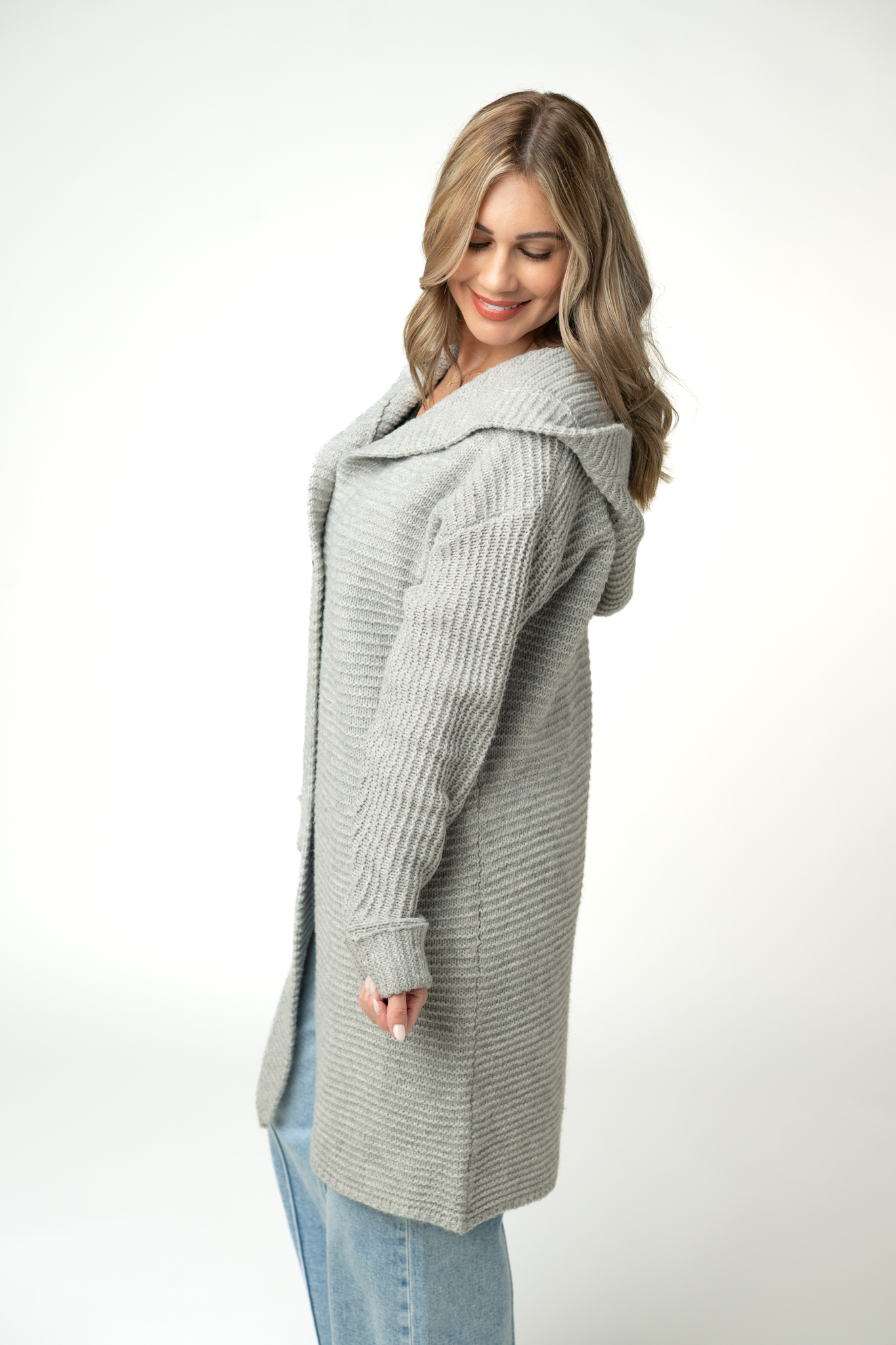 Michelle Mae Lillian Long Hooded Cardigan - Grey