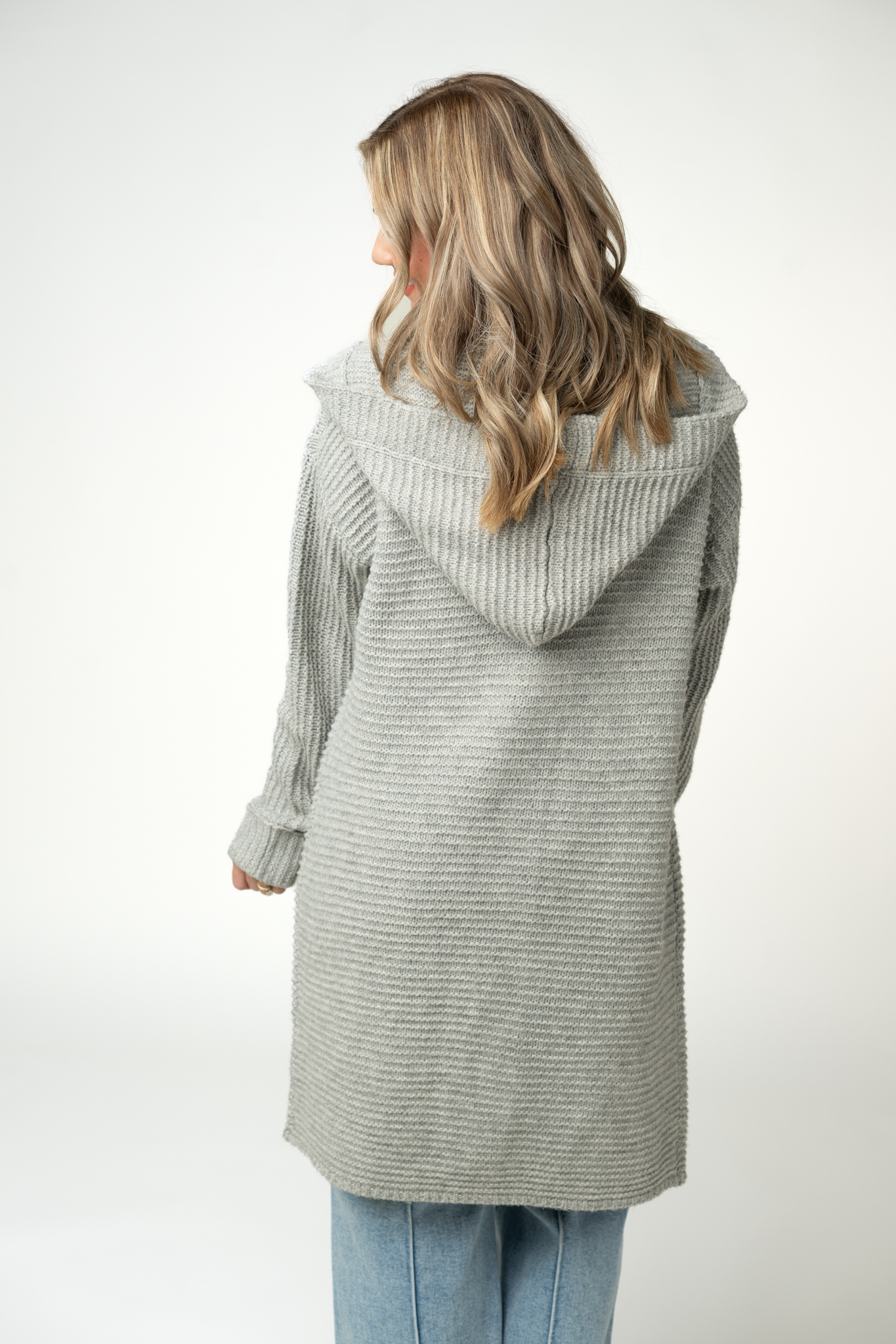 Michelle Mae Lillian Long Hooded Cardigan - Grey