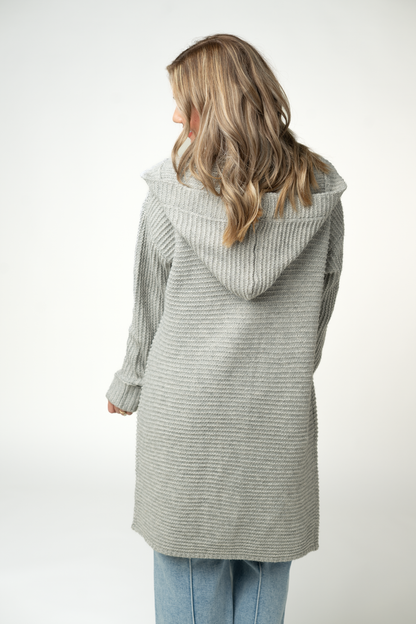 Michelle Mae Lillian Long Hooded Cardigan - Grey