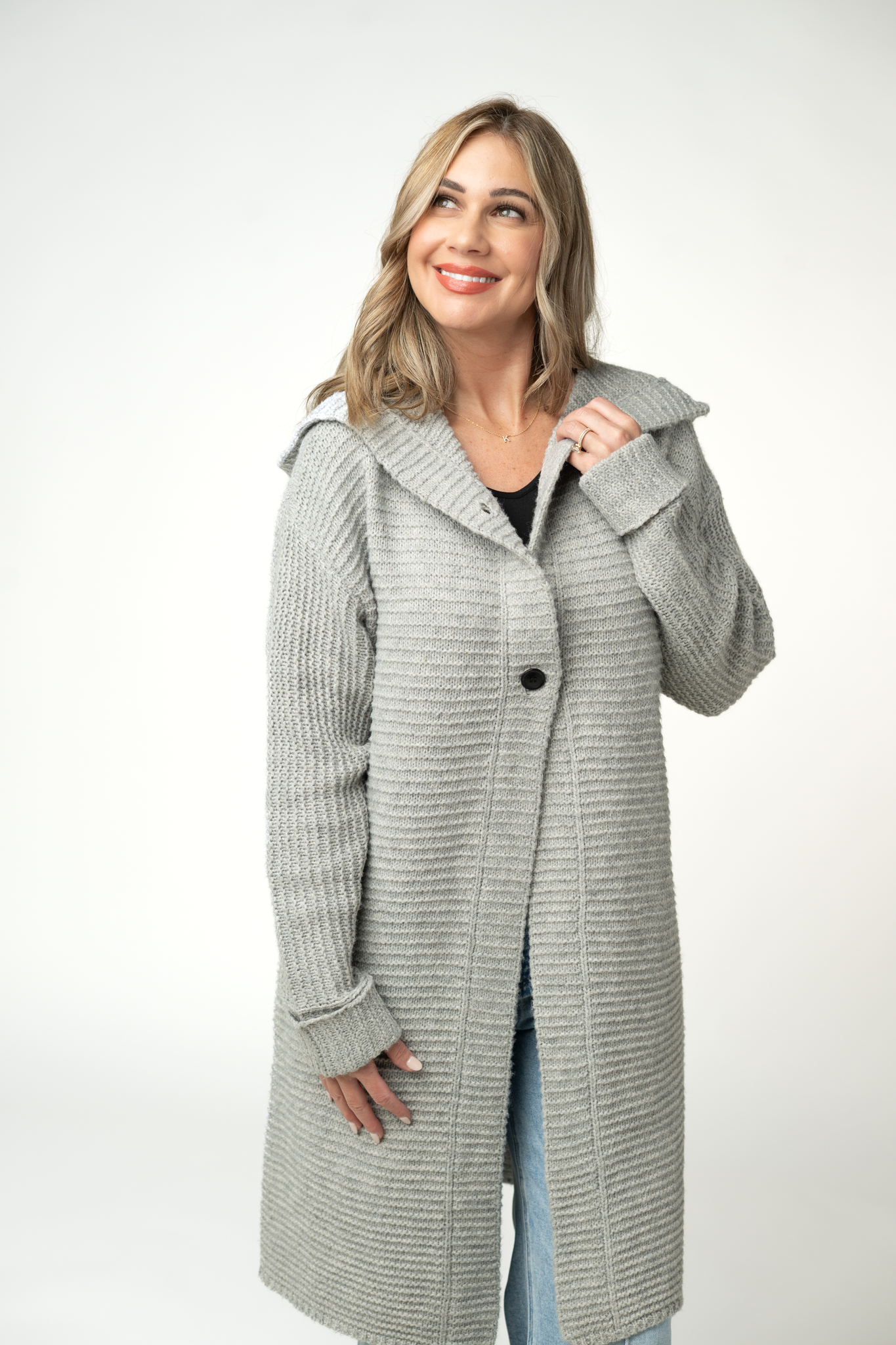 Michelle Mae Lillian Long Hooded Cardigan - Grey