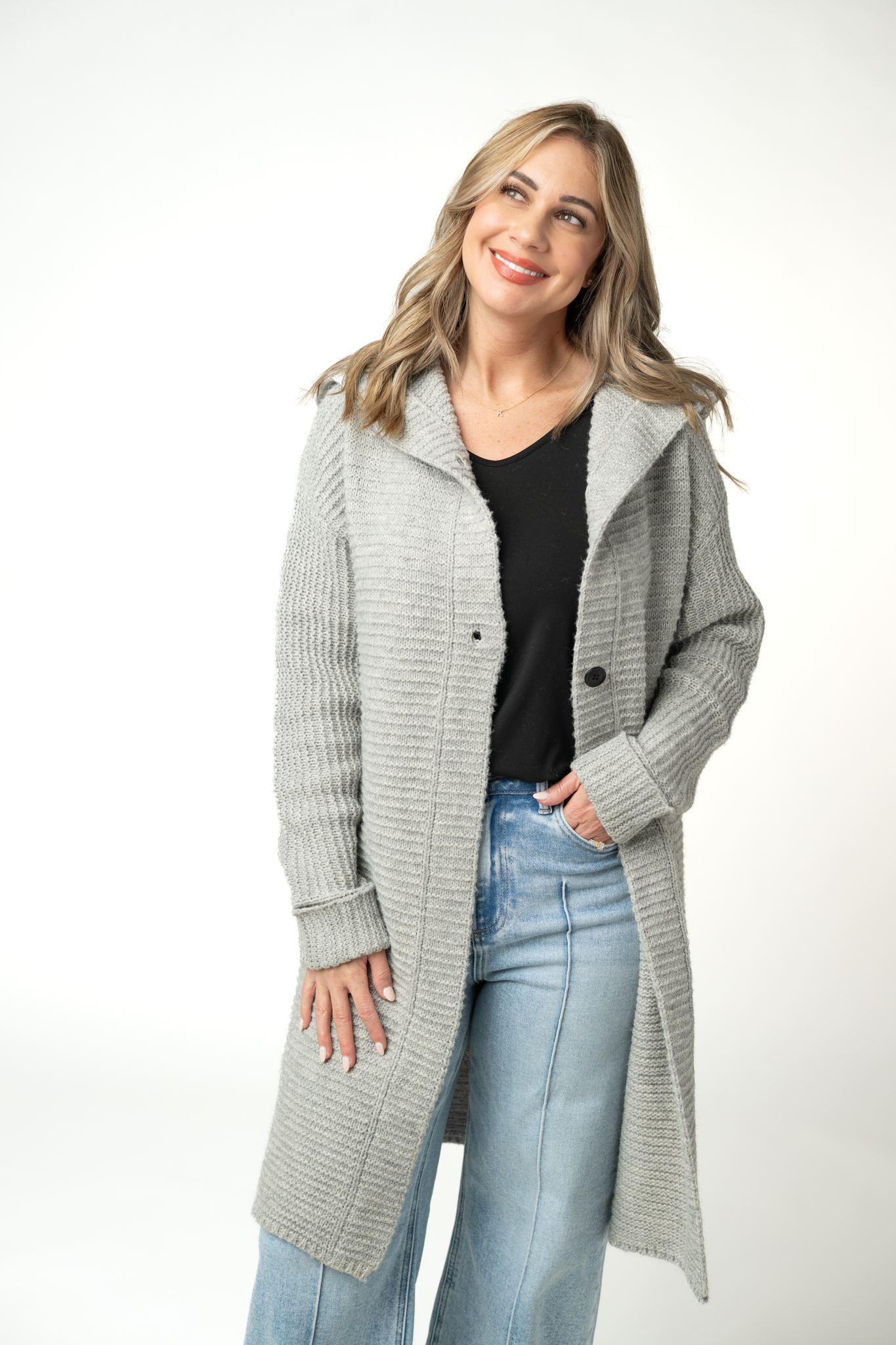 Michelle Mae Lillian Long Hooded Cardigan - Grey
