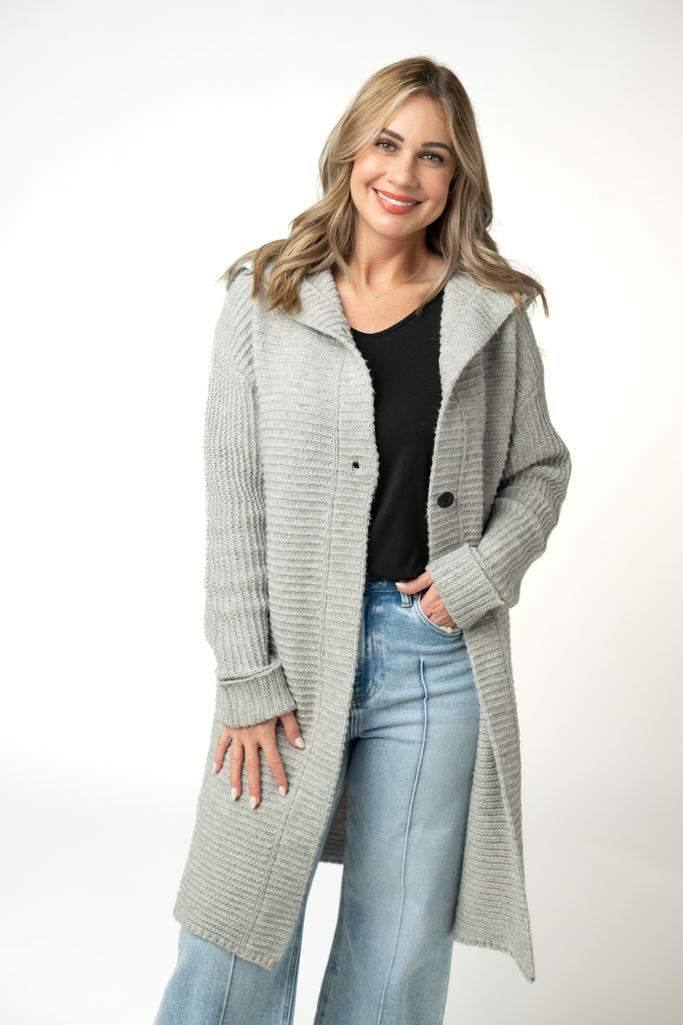 Michelle Mae Lillian Long Hooded Cardigan - Grey