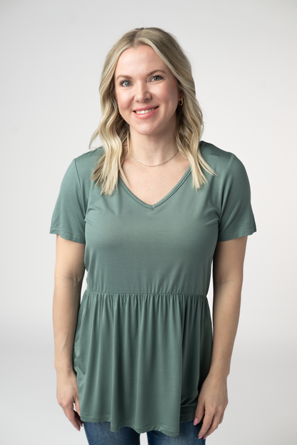 Michelle Mae Sarah Ruffle Short Sleeve - Dusty Jade