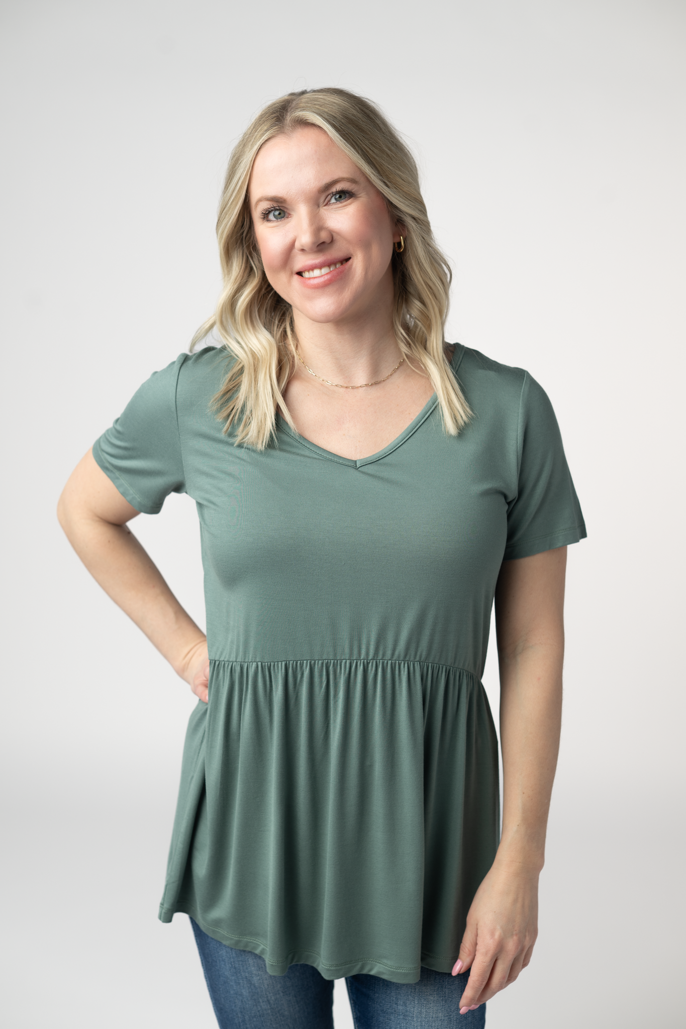 Michelle Mae Sarah Ruffle Short Sleeve - Dusty Jade