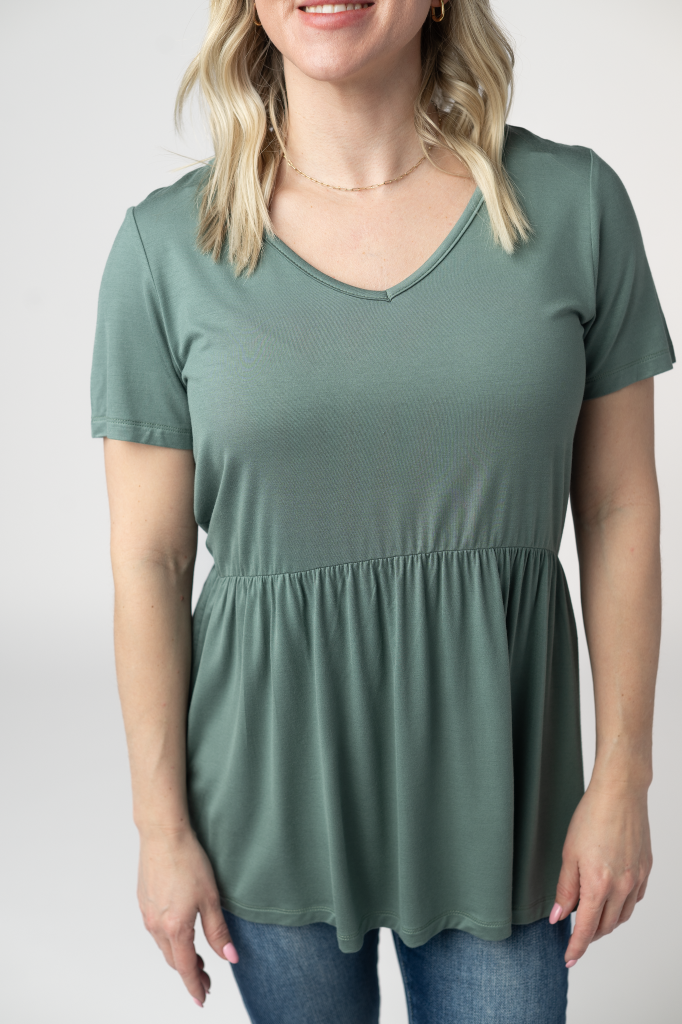 Michelle Mae Sarah Ruffle Short Sleeve - Dusty Jade