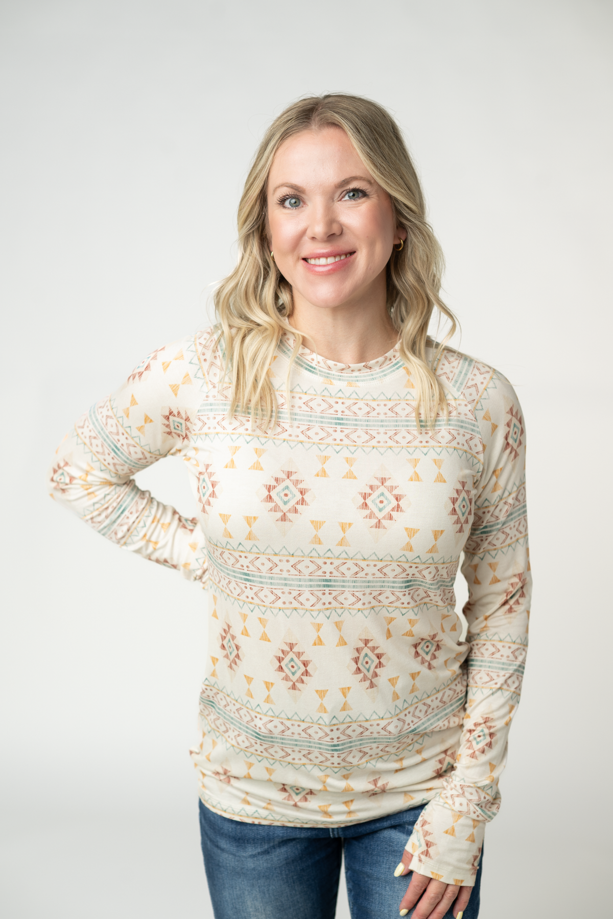 Michelle Mae Blair Long Sleeve Top - Desert Geometric