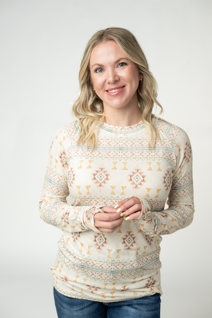 Michelle Mae Blair Long Sleeve Top - Desert Geometric