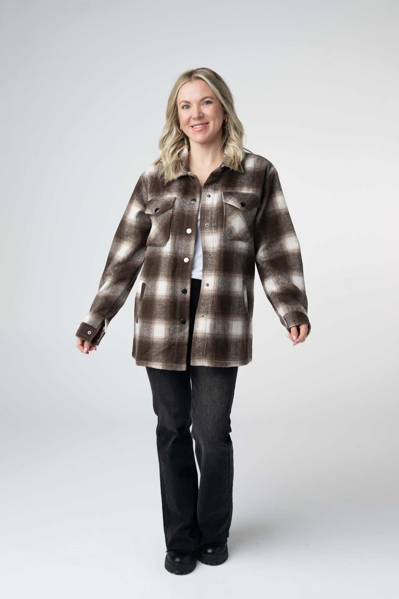 Michelle Mae  Norah Shacket - Brown Plaid