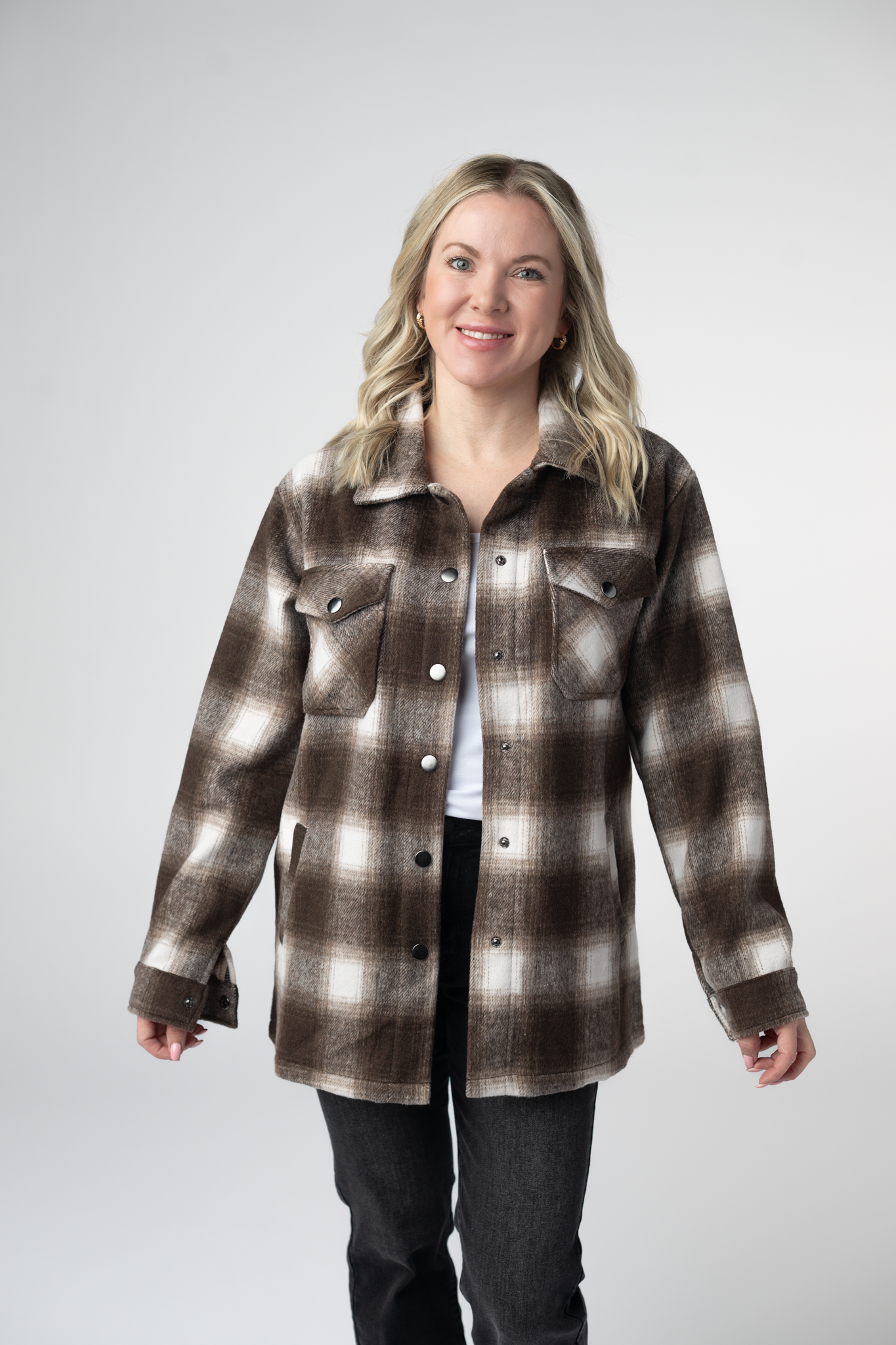 Michelle Mae  Norah Shacket - Brown Plaid