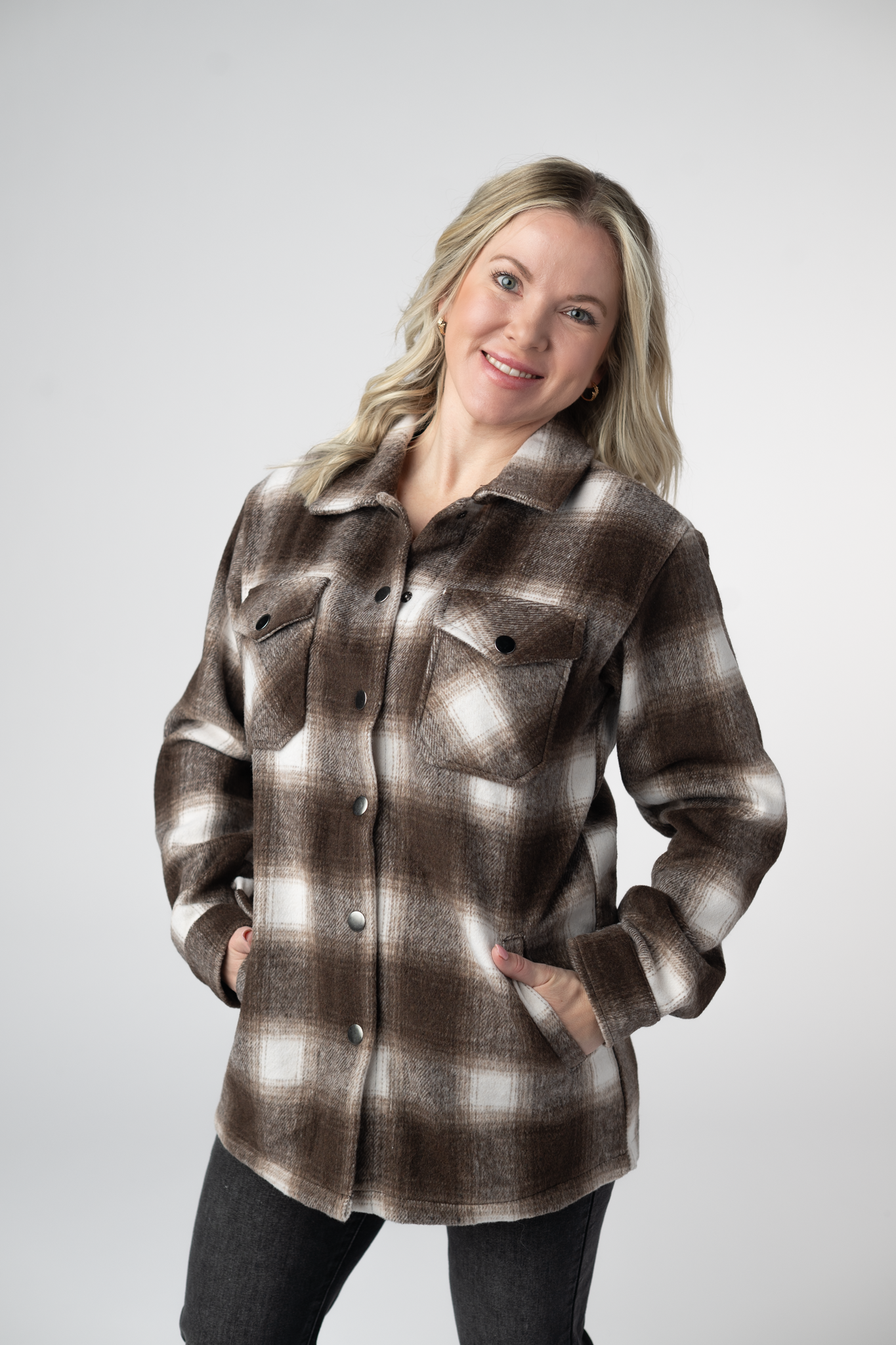 Michelle Mae  Norah Shacket - Brown Plaid