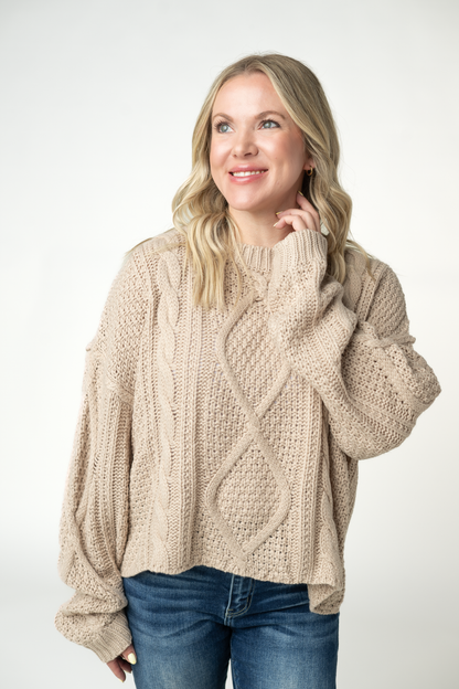 Michelle Mae Cable Knit Sweater - Latte