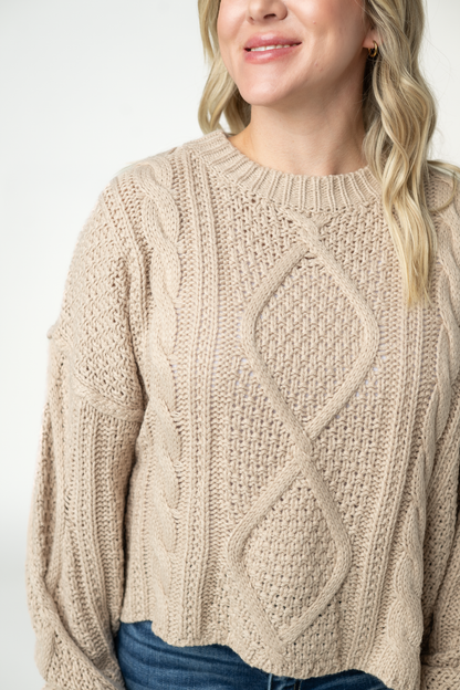 Michelle Mae Cable Knit Sweater - Latte