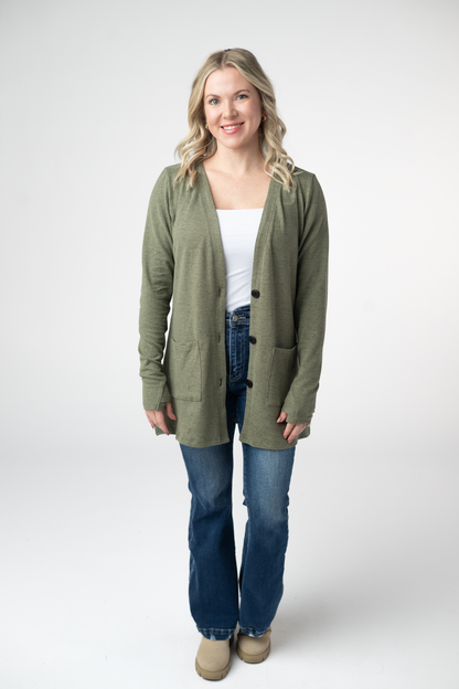 Michelle Mae Cori Cardigan - Heathered Olive