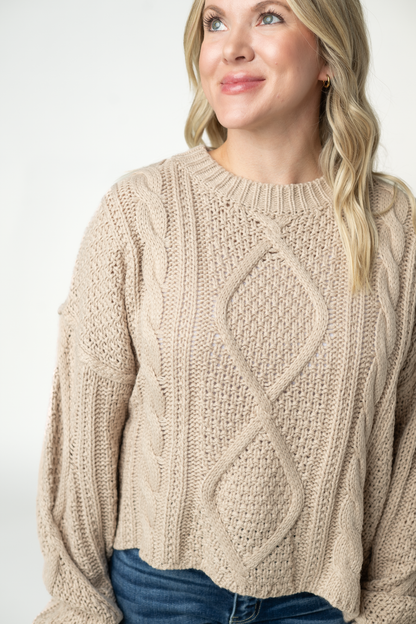 Michelle Mae Cable Knit Sweater - Latte