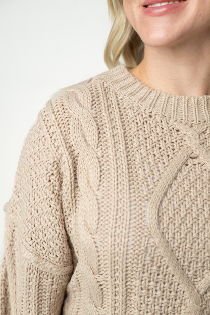 Michelle Mae Cable Knit Sweater - Latte