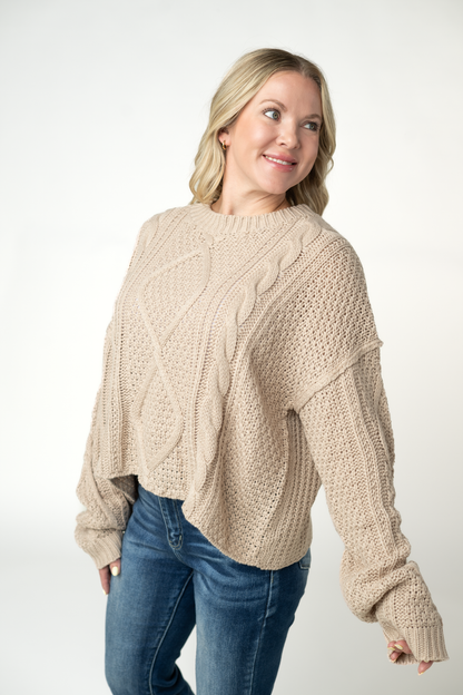 Michelle Mae Cable Knit Sweater - Latte