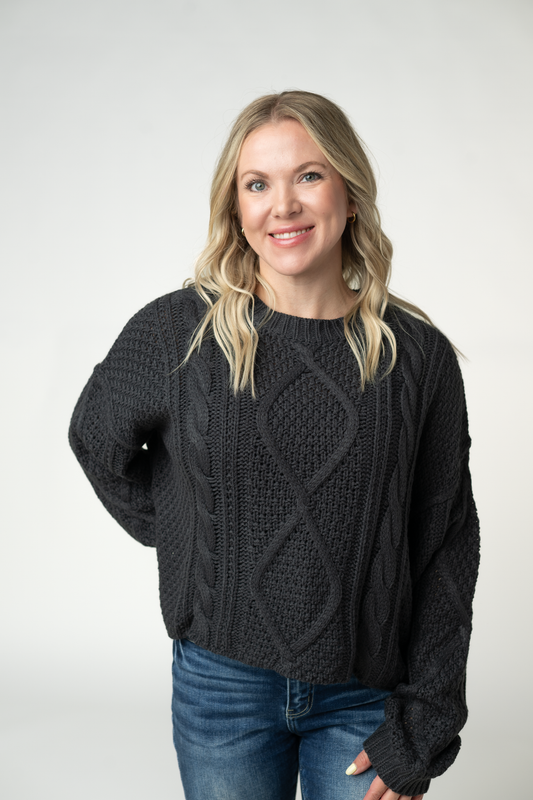 Michelle Mae Cable Knit Sweater - Charcoal