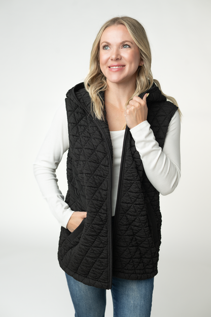 Michelle Mae Heather Geometric Hooded Vest - Black