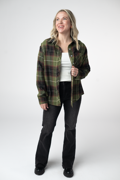 Michelle Mae  Finley Plaid Top - Olive and Brown