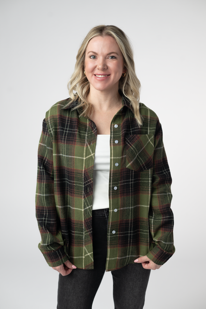 Michelle Mae  Finley Plaid Top - Olive and Brown