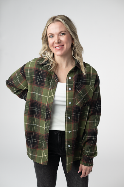 Michelle Mae  Finley Plaid Top - Olive and Brown