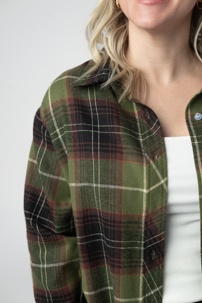 Michelle Mae  Finley Plaid Top - Olive and Brown