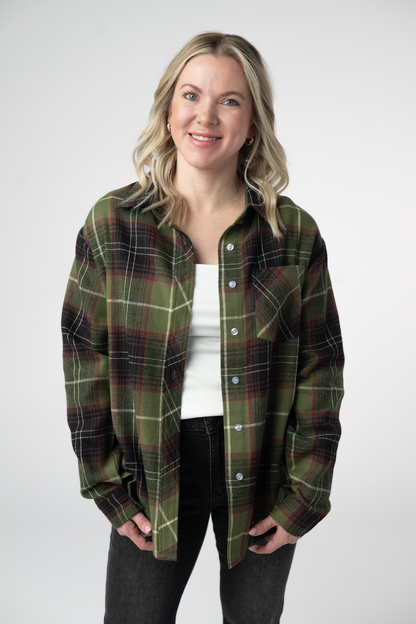Michelle Mae  Finley Plaid Top - Olive and Brown
