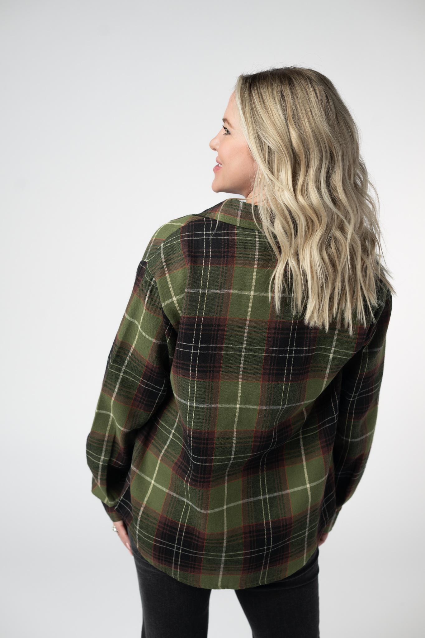 Michelle Mae  Finley Plaid Top - Olive and Brown