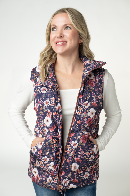 Michelle Mae Remy Zip Up Vest - Blushwood Floral