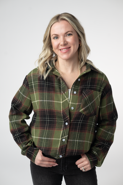 Michelle Mae  Finley Plaid Top - Olive and Brown